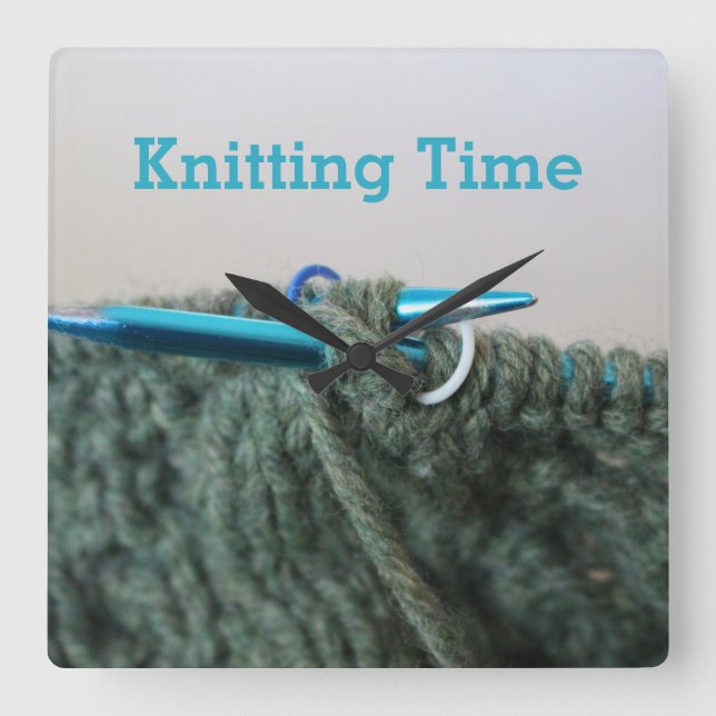 Knitting Time Joke Square Wall Clock (Front)