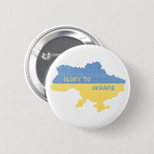 Knitting Ukrainian state map text Glory to Ukraine 2 Inch Round Button (Front & Back)