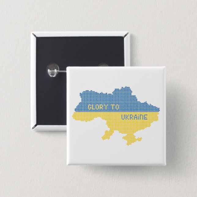 Knitting Ukrainian state map text Glory to Ukraine 2 Inch Square Button (Front & Back)