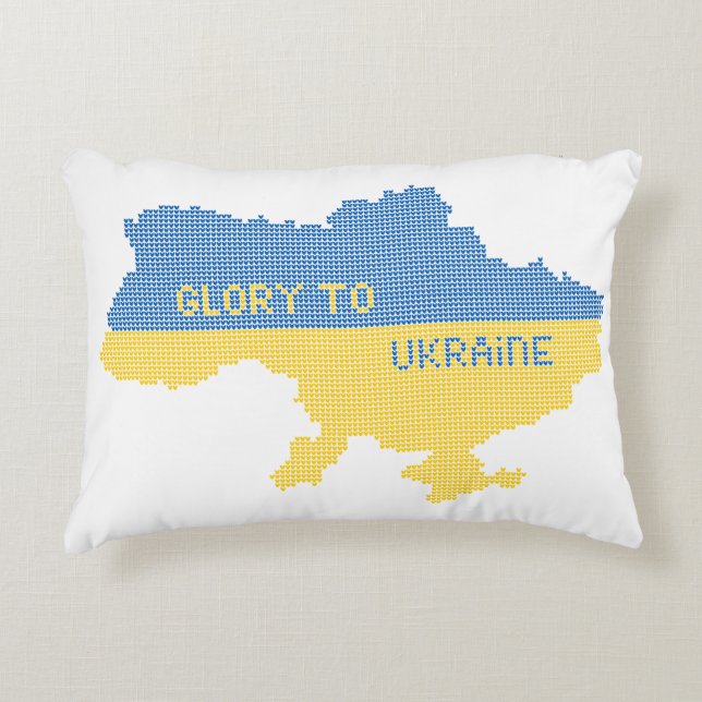 Knitting Ukrainian state map text Glory to Ukraine Accent Pillow (Front)
