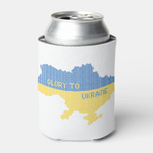 Knitting Ukrainian state map text Glory to Ukraine Can Cooler