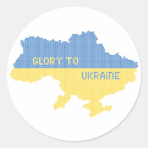 Knitting Ukrainian state map text Glory to Ukraine Classic Round Sticker