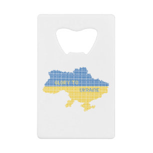 Knitting Ukrainian state map text Glory to Ukraine Credit Card Bottle Opener