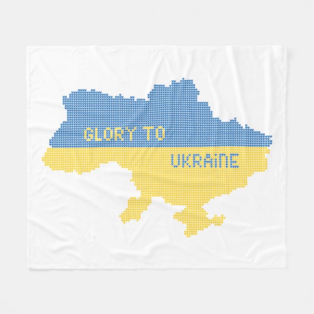 Knitting Ukrainian state map text Glory to Ukraine Fleece Blanket (Front (Horizontal))