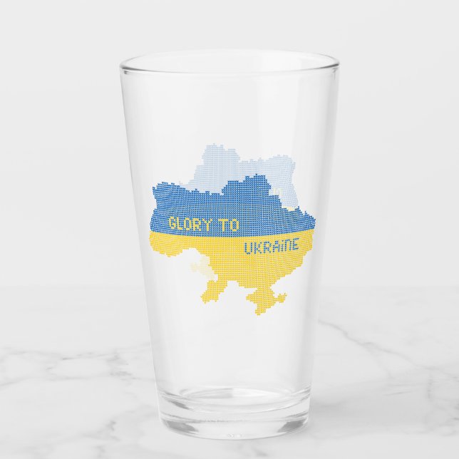 Knitting Ukrainian state map text Glory to Ukraine Glass (Front)