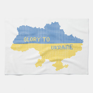 Knitting Ukrainian state map text Glory to Ukraine Kitchen Towel