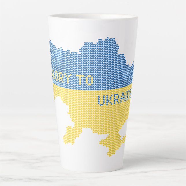 Knitting Ukrainian state map text Glory to Ukraine Latte Mug (Front)