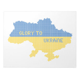 Knitting Ukrainian state map text Glory to Ukraine Notepad
