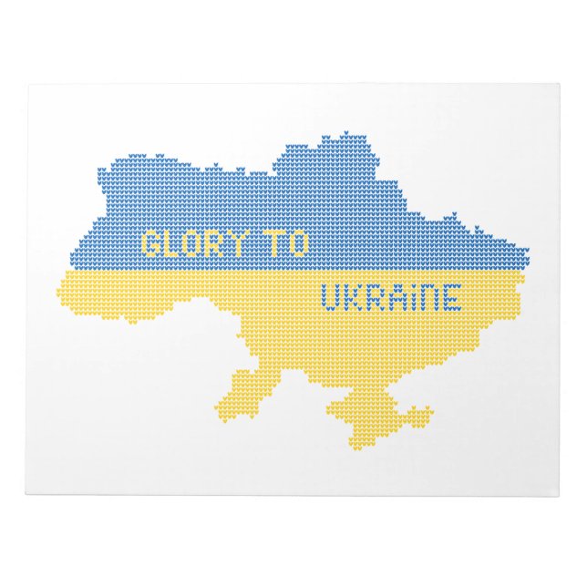 Knitting Ukrainian state map text Glory to Ukraine Notepad (Front)