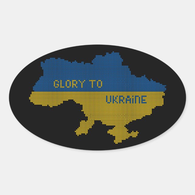Knitting Ukrainian state map text Glory to Ukraine Oval Sticker (Front)