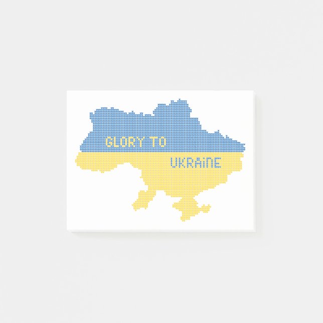 Knitting Ukrainian state map text Glory to Ukraine Post-it Notes (Front)
