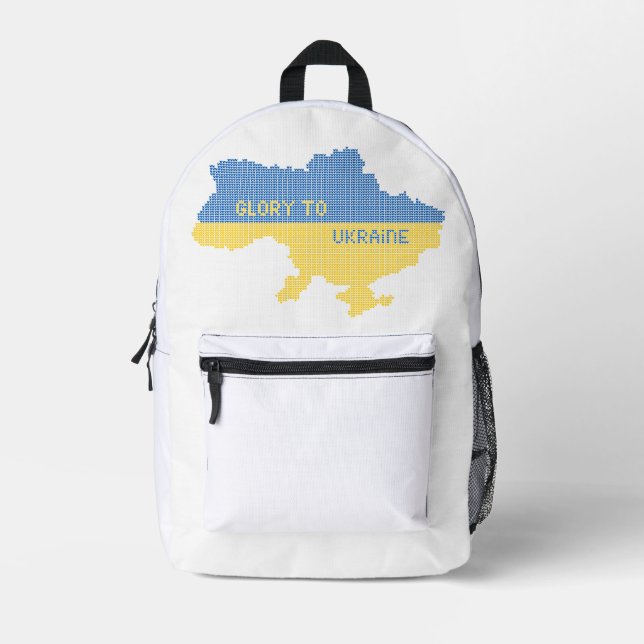Knitting Ukrainian state map text Glory to Ukraine Printed Backpack (Front)