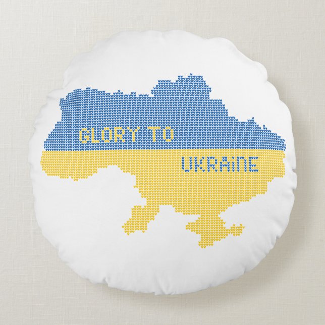 Knitting Ukrainian state map text Glory to Ukraine Round Pillow (Front)