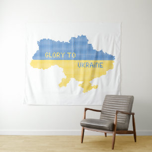 Knitting Ukrainian state map text Glory to Ukraine Tapestry