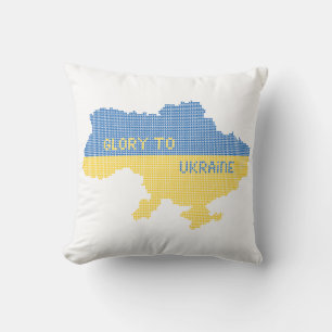 Knitting Ukrainian state map text Glory to Ukraine Throw Pillow