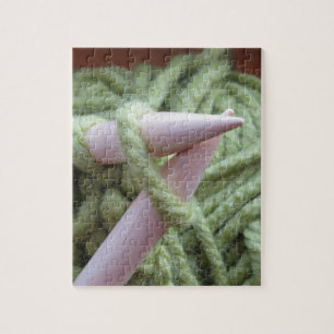 Knitting with Green Yarn Jigsaw Puzzle