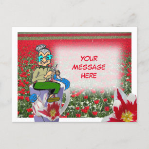 Knitting Woman on Tulips Mug DIY Postcard