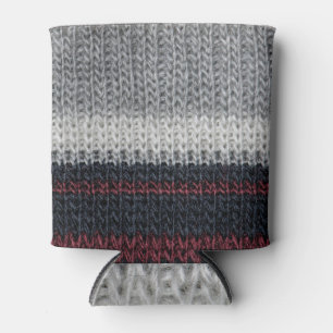 Knitting wool: red, white stripes. can cooler