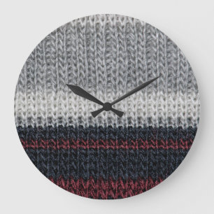 Knitting wool: red, white stripes. large clock