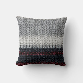 Knitting wool: red, white stripes. throw pillow