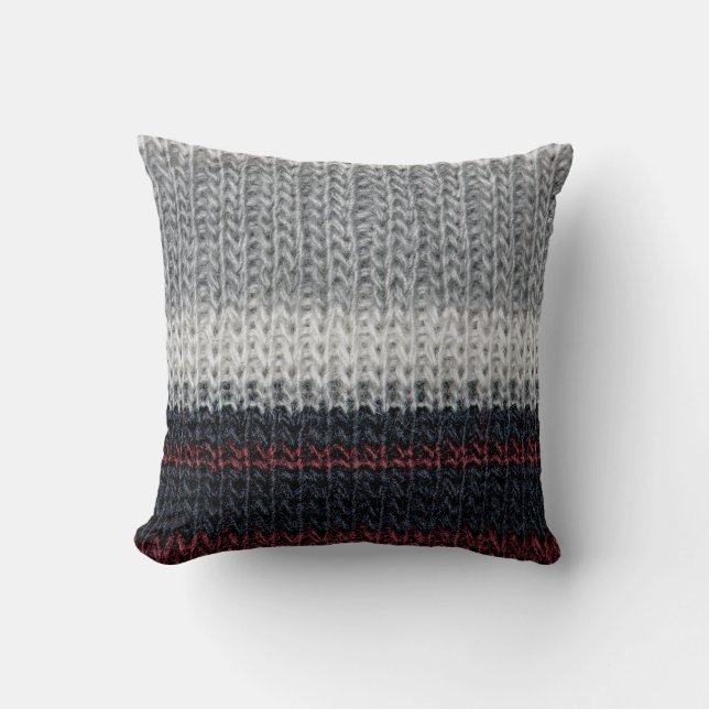 Knitting wool: red, white stripes. throw pillow (Front)