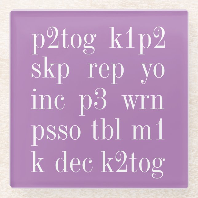 KNITTING WORDS Glass Drink Coaster II (Front)
