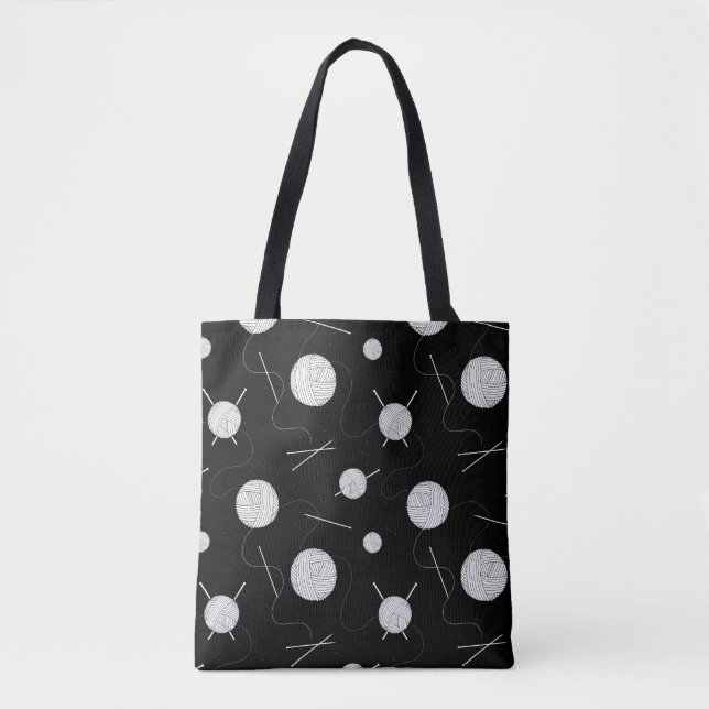 Knitting Yarn and Needles Black White Tote Bag (Front)
