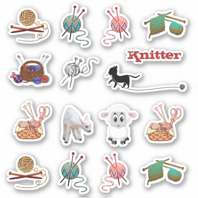 Knitting Yarn Fibre Arts Scrapbook Shaped Stickers (Front)