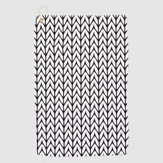 Knitting Yarn Pattern Black and White Decor on a Golf Towel (Front)