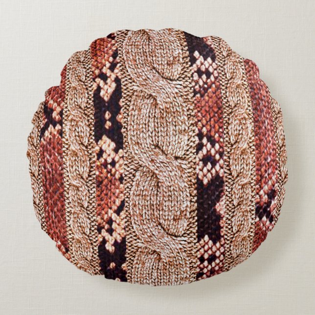 Knitwear Fabric Texture, geometric texture, snake  Round Pillow (Front)