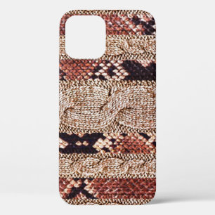 Knitwear texture, geometric snake pattern. iPhone 12 case