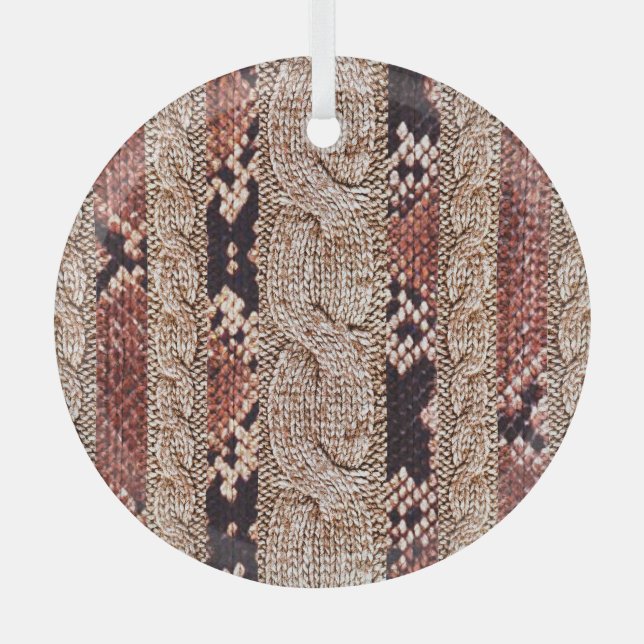 Knitwear texture, geometric snake pattern. glass ornament (Front)