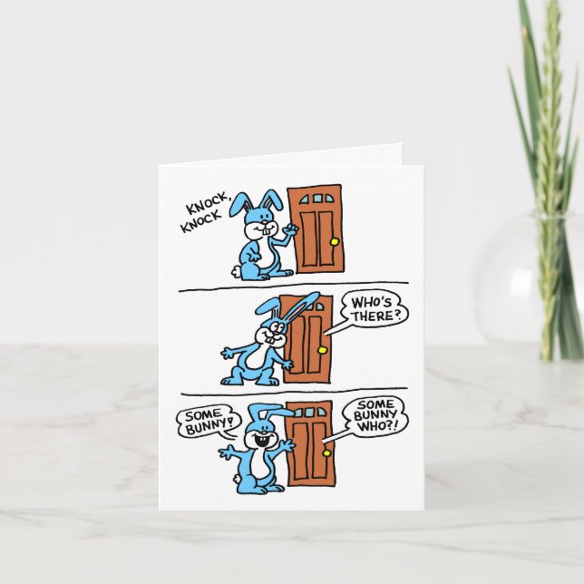 Knock Knock Cartoon Some Bunny Easter Card (Front)