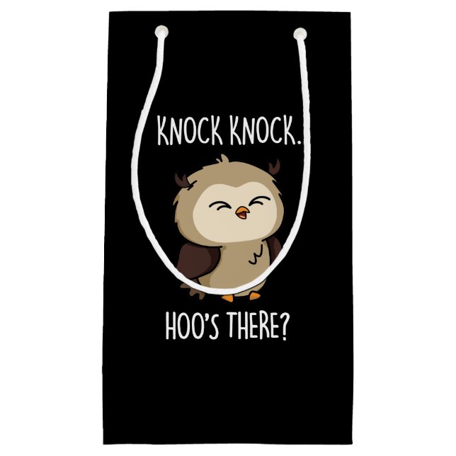 Knock Knock Hoos There Funny Owl Pun Dark BG Small Gift Bag (Front)