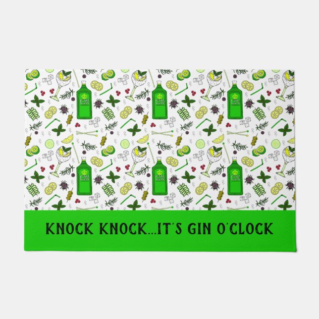 Knock Knock it's Gin oClock Funny Gin Drinker Doormat (Front)
