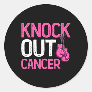 Knock Out Boxing Gloves Pink Ribbon Breast Cancer Classic Round Sticker