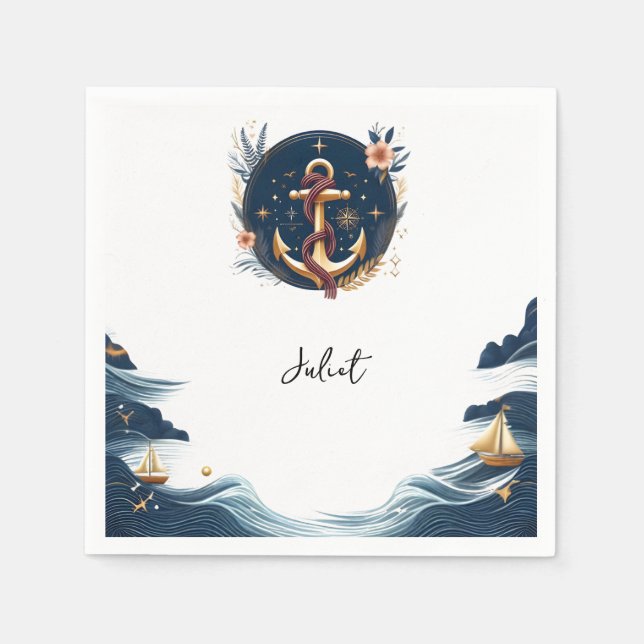 Knot Boat Ship Navy Blue Nautical Bridal Shower Napkin (Front)