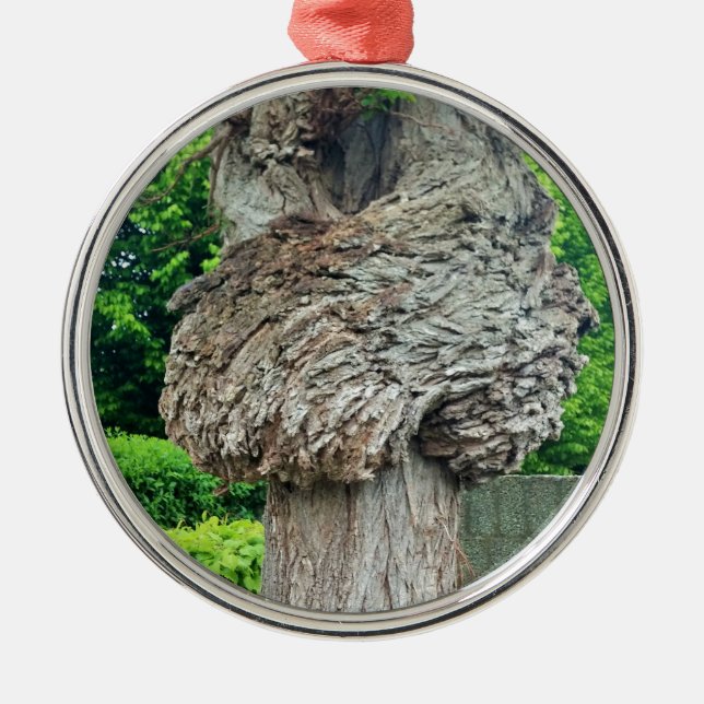 Knot on Tree Trunk, Knar, Nature Green Metal Ornament (Front)