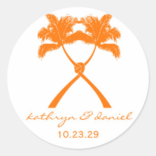 Knot Palm Trees Beach Tropical Wedding Modern Chic Classic Round Sticker