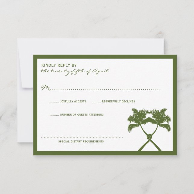 Knot Palm Trees Beach Tropical Wedding Modern Chic RSVP Card (Front)