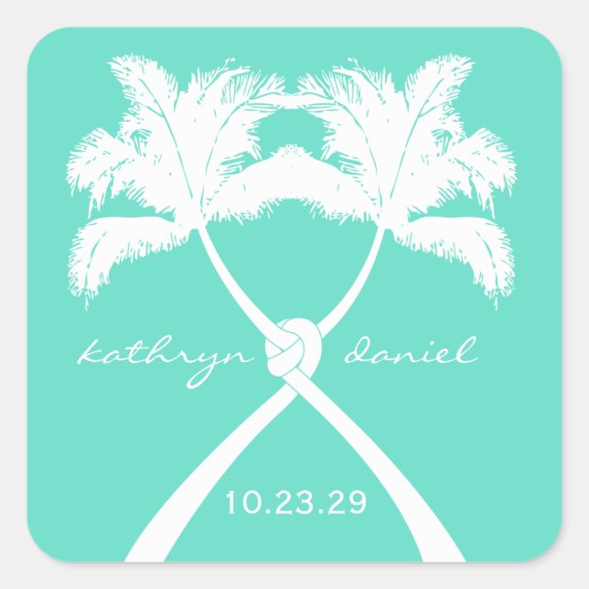 Knot Palm Trees Beach Tropical Wedding Modern Chic Square Sticker (Front)