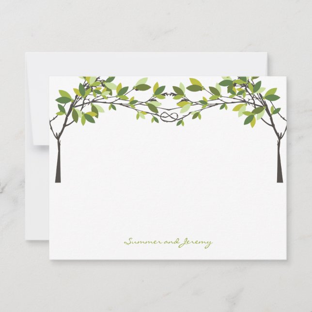Knotted Love Trees Wedding Monogram Thank You Card (Front)