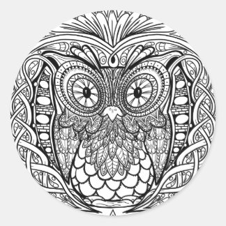 Knotted Mandala Owl Black and White Classic Round Sticker