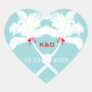 Knotted Palm Trees Hearts Tropical Beach Wedding Heart Sticker