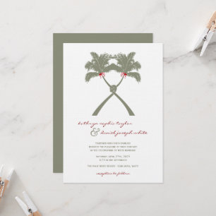 Knotted Palm Trees Red Love Tropical Beach Wedding Invitation
