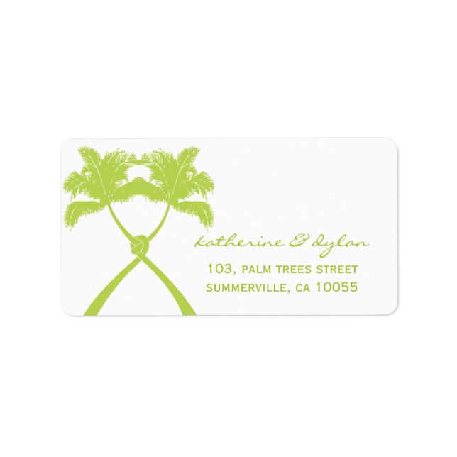 Knotted Palm Trees Tropical Beach Wedding Address Label (Front)