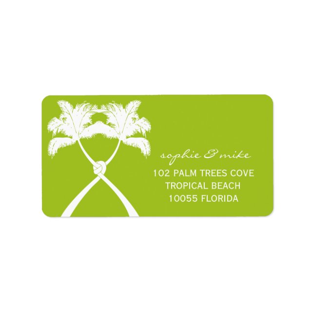 Knotted Palm Trees Tropical Beach Wedding Address Label (Front)