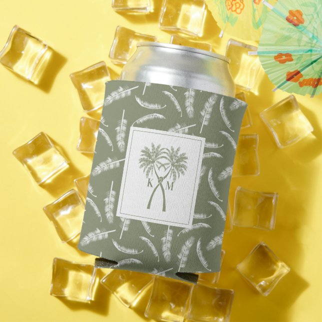 Knotted Palm Trees Tropical Destination Wedding Can Cooler (In Situ Summer)