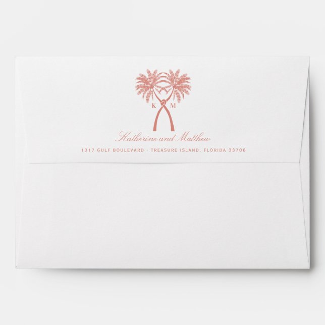 Knotted Palm Trees Tropical Destination Wedding Envelope (Back (Top Flap))