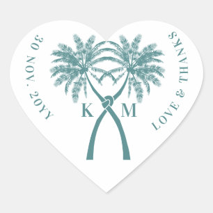 Knotted Palm Trees Tropical Destination Wedding Heart Sticker